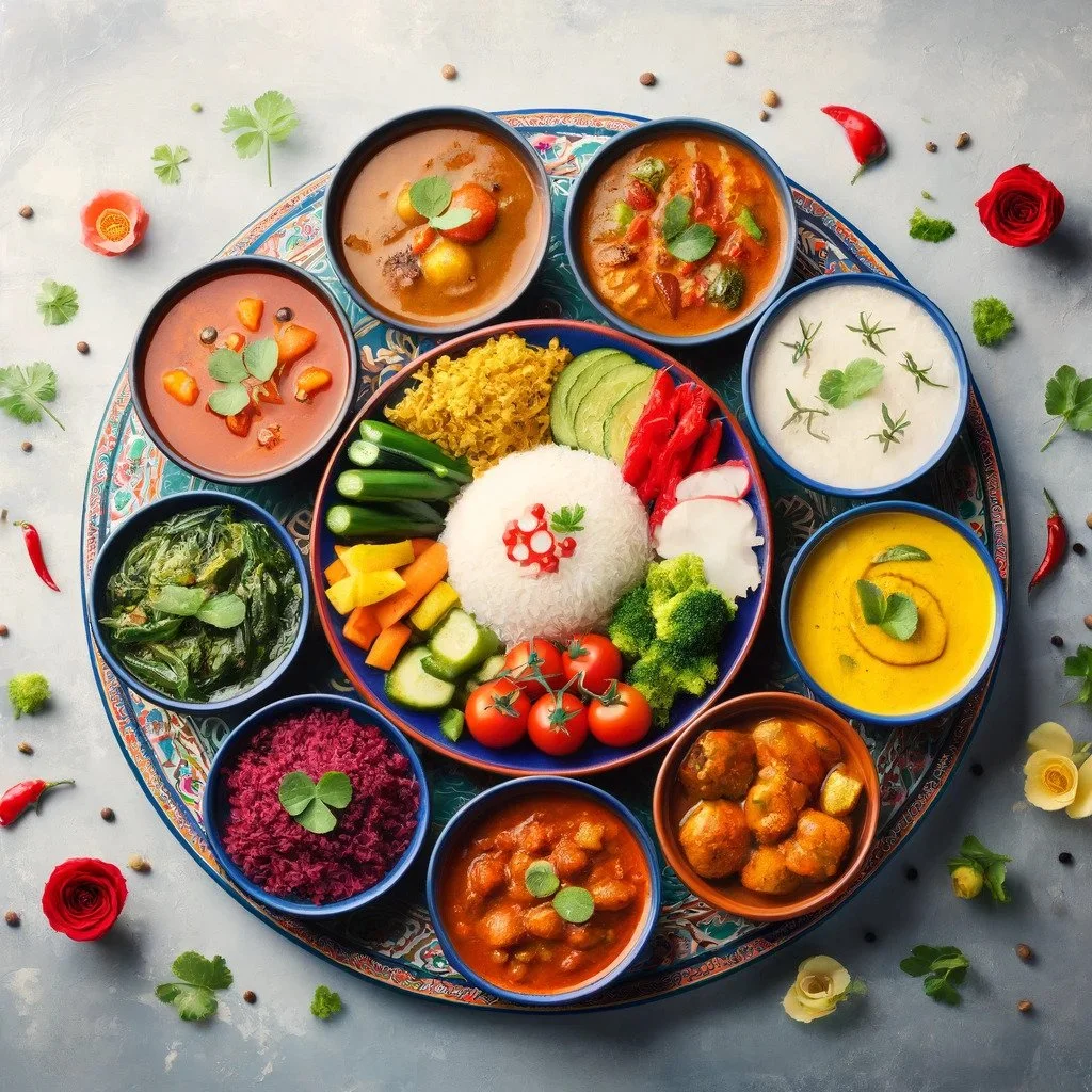 Beautiful Indian Thali with various dishes